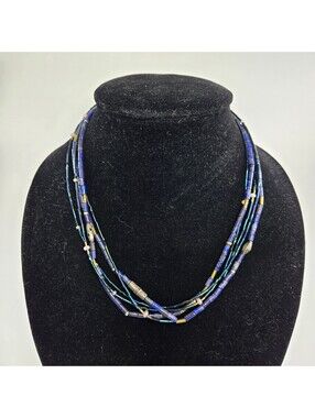 Silpada Multi Strand Lapis Lazuli Hematite Beaded Necklace Sterling Silver Blue